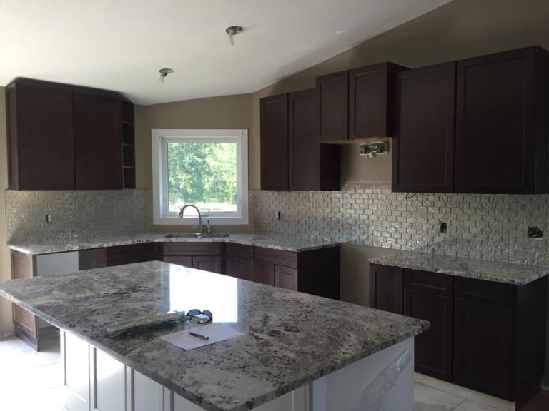 Custom subway tile backsplash detail by The Tile Experts in Sherwood Park
