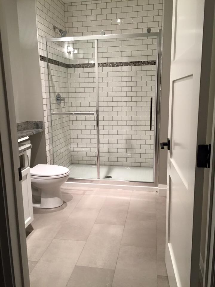 basement bathroom 3x6 subway with an accent at eye level