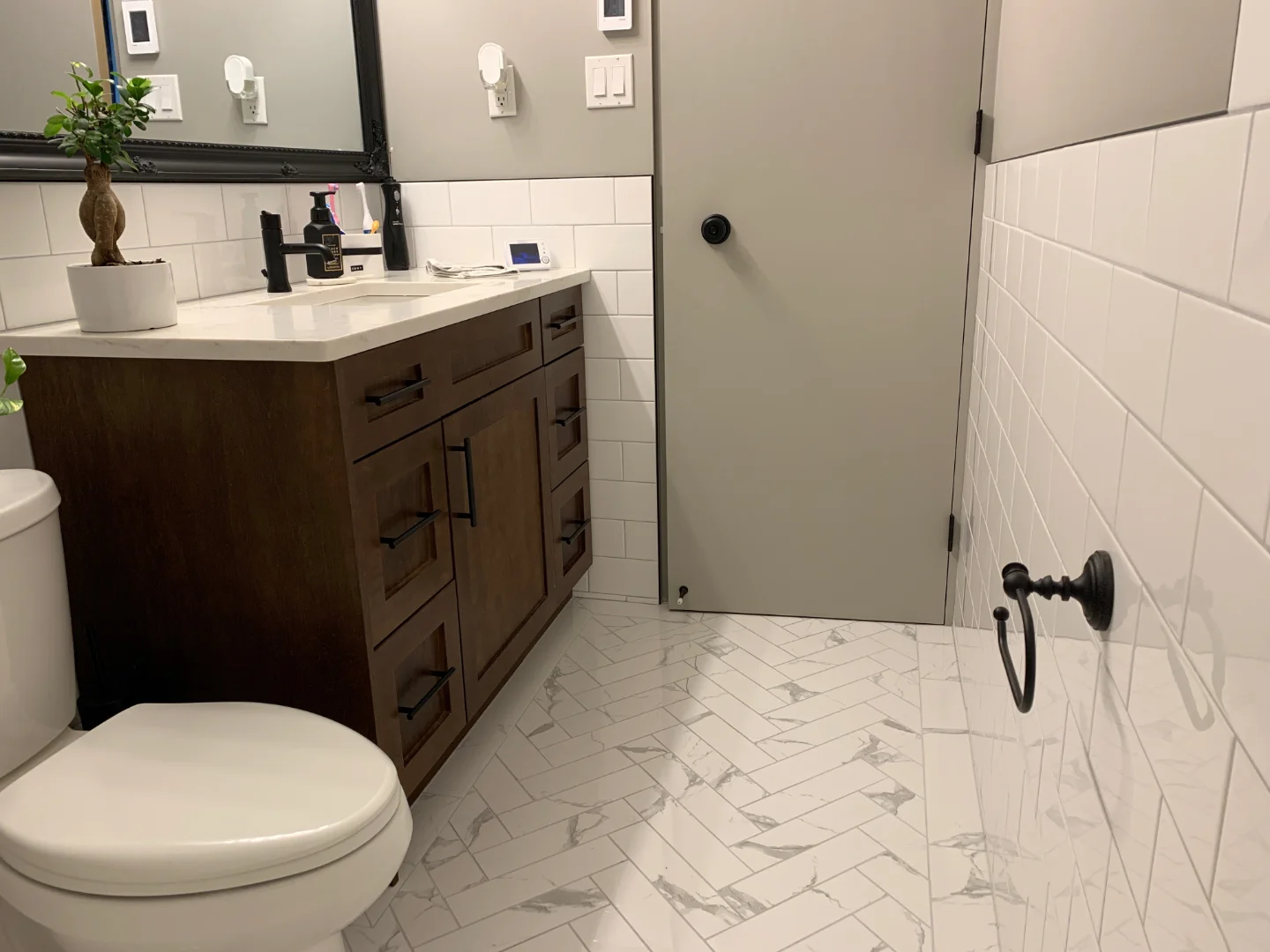 herringbone floor framed and heated